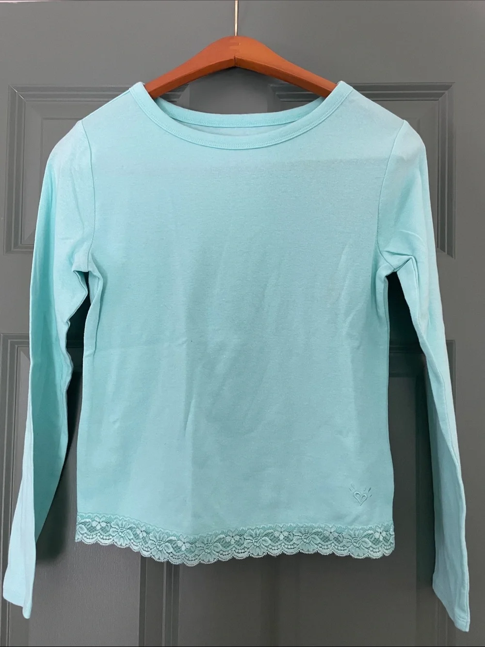 Justice Light Aqua Long-Sleeve Top with Lace Hem